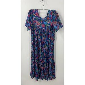 SITA vintage 100% lightweight tropical floral print bohemian midi/maxidress S